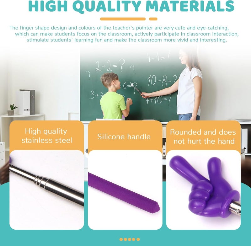Bagentry 4 Pcs Teacher Pointer Stick for Classroom Extendable Pointer Finger Telescoping Hand Pointer Retractable Pointing Stick Reading Aid for Presentation Whiteboard (Black, Orange, Purple, Pink) - Image 3